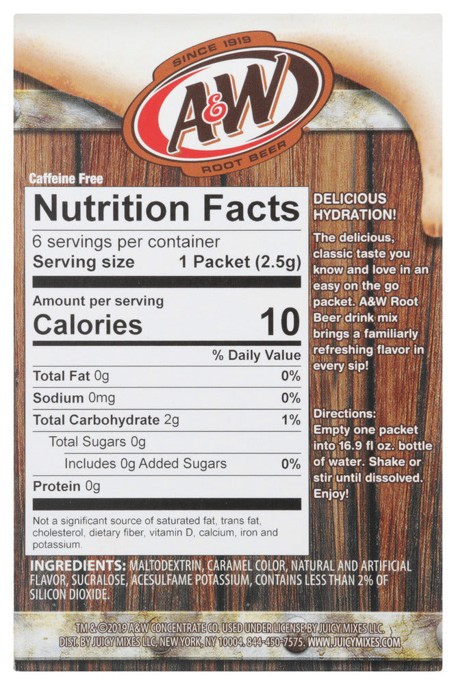 A&W: Root Beer Powder Drink Mix 6 Packets, 0.53 Oz