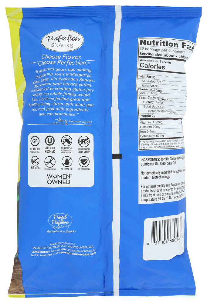 Perfection Snacks: Sea Salt White Corn Tortilla Chips, 12 Oz