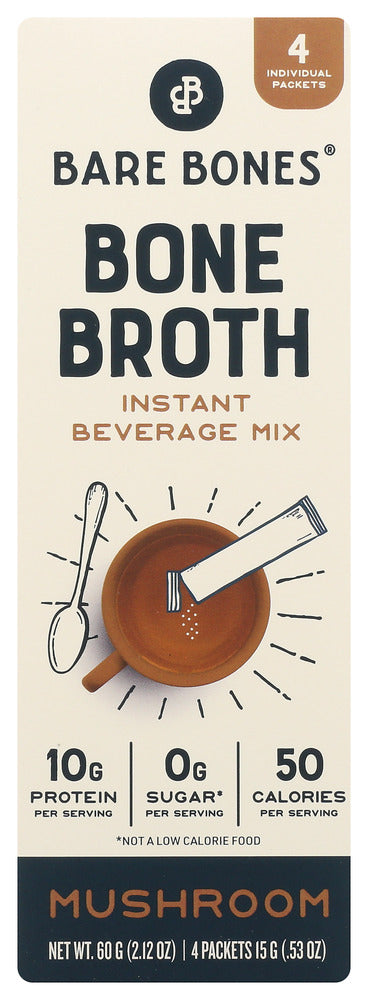 Bare Bones: Bone Broth Stock Instant Mushroom 4Ct, 2.12 Oz