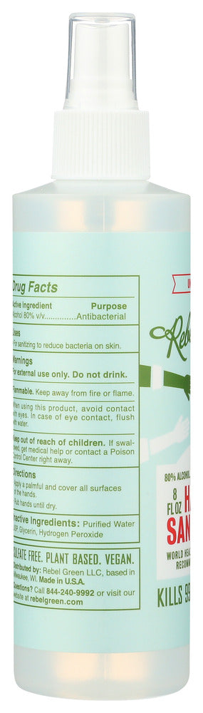 Rebel Green: Sanitizer Hand Unscented, 8 Oz