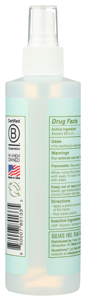 Rebel Green: Sanitizer Hand Unscented, 8 Oz