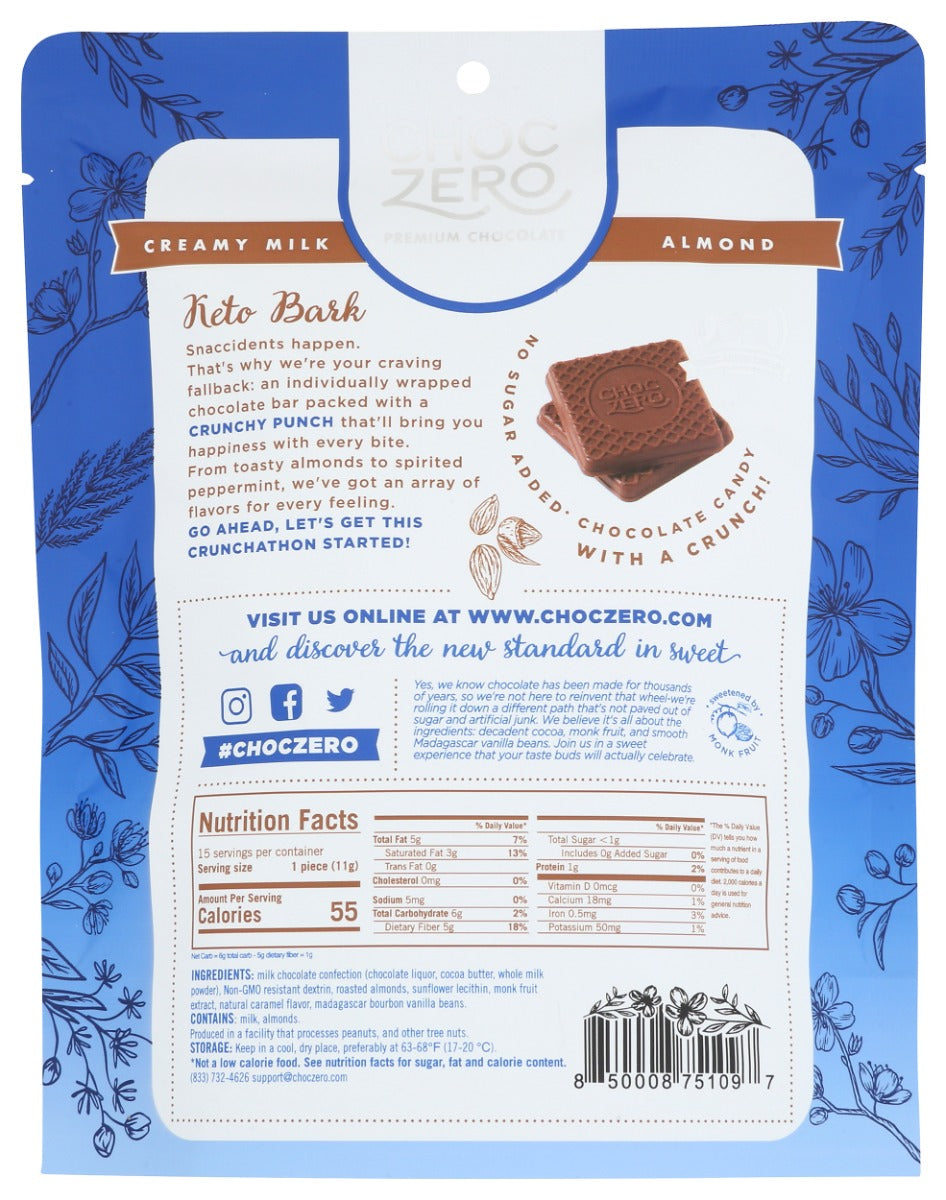 Choczero: Milk Chocolate Almond Keto Bark, 6 Oz