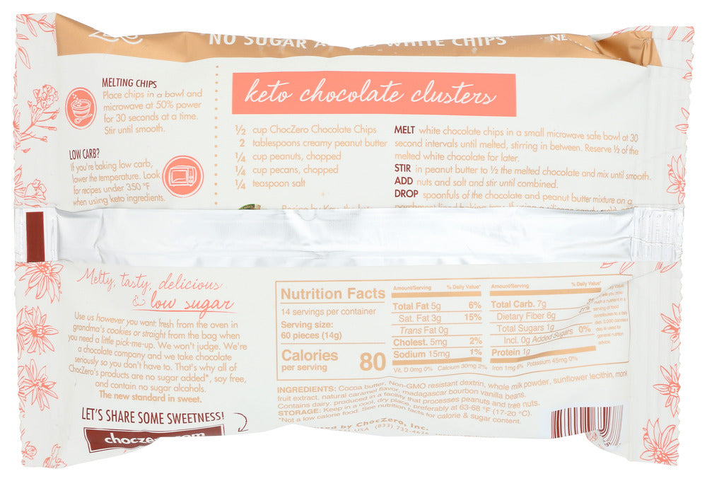 Choczero: White Chocolate Baking Chips Sugar Free, 7 Oz