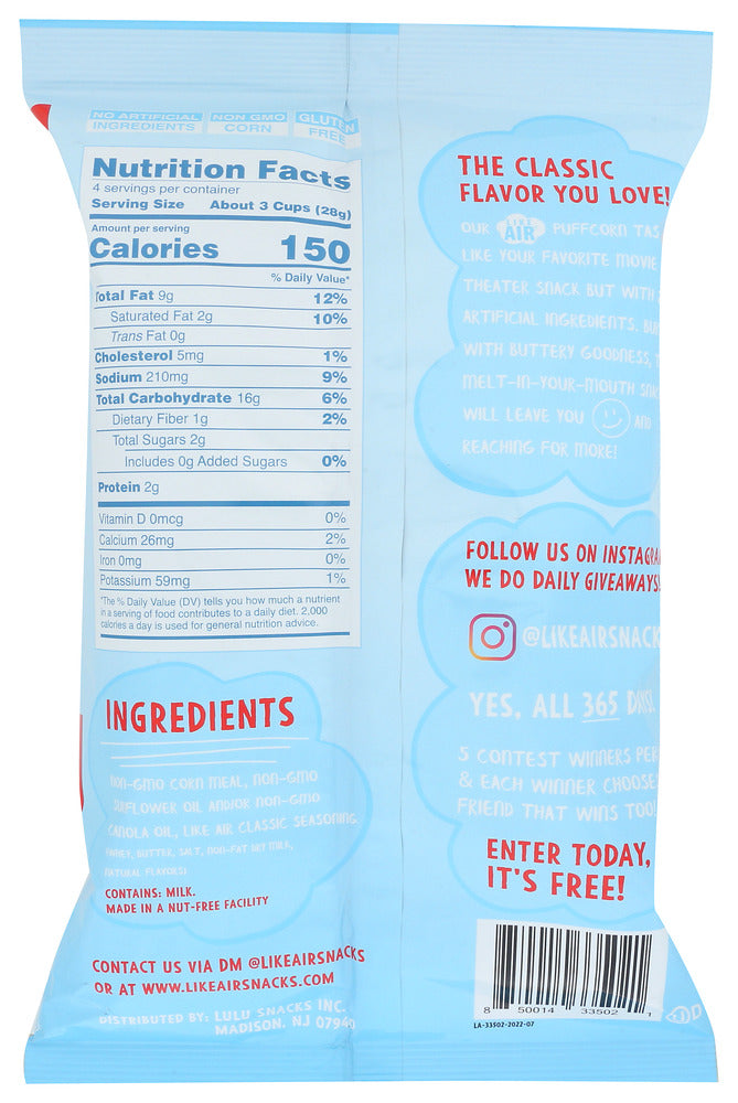 Like Air: Butter Salt Baked Puffcorn, 4 Oz