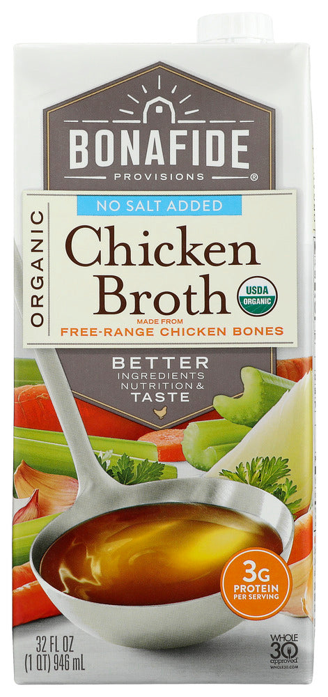 Bonafide: Broth Chicken No Salt Og, 32 Fo