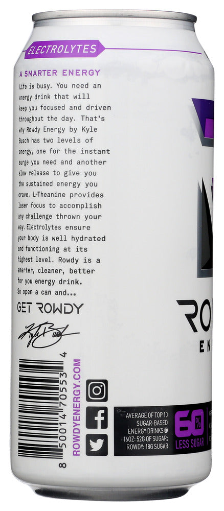 Rowdy Energy: Drink Grape Low Cal, 16 Fo