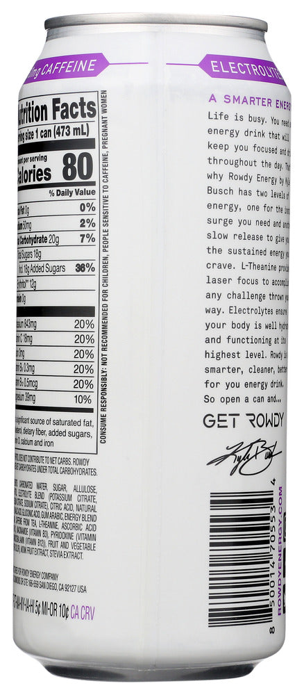 Rowdy Energy: Drink Grape Low Cal, 16 Fo