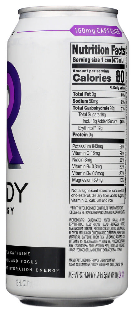 Rowdy Energy: Drink Grape Low Cal, 16 Fo