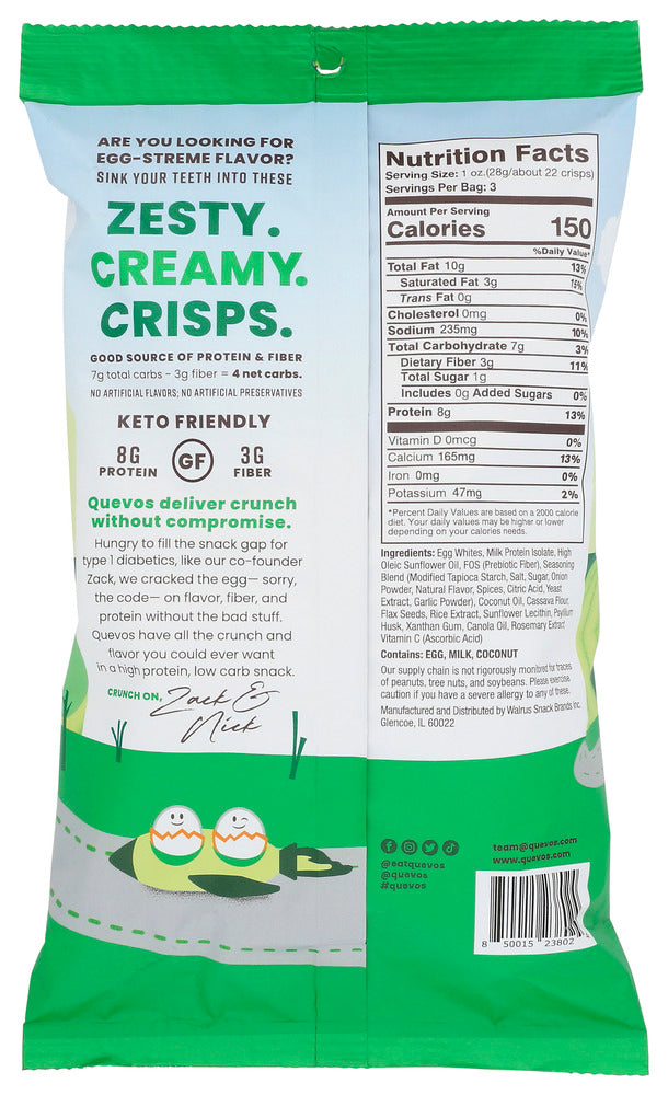 Quevos: Sour Cream Onion Egg White Crisps, 3.2 Oz