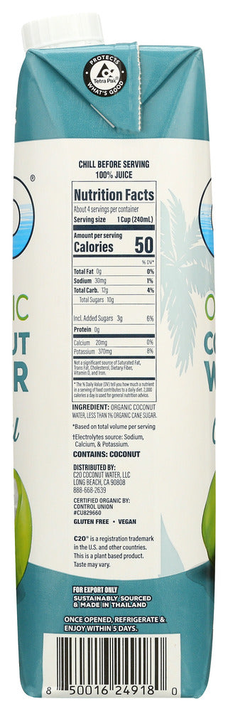 C20: Water Coconut Original Organic, 33.8 Fo