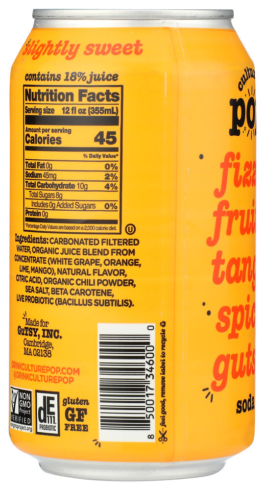 Culture Pop: Orange Mango Chili & Lime Probiotic Soda, 12 Fo