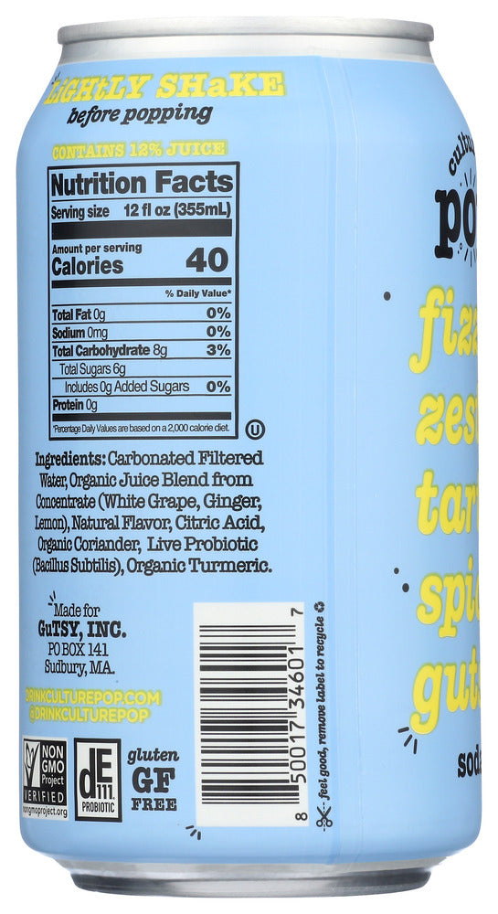 Culture Pop: Ginger Lemon & Turmeric Probiotic Soda, 12 Fo