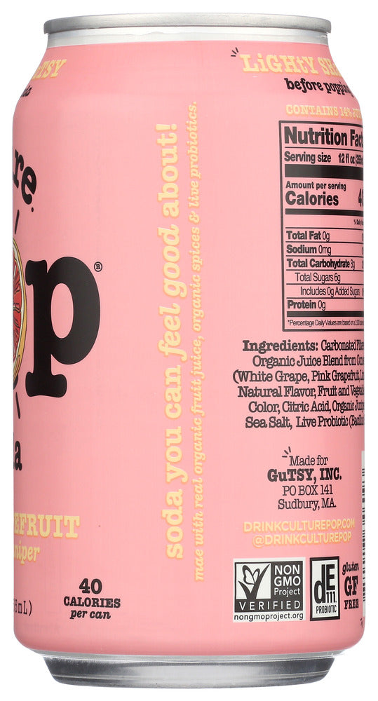 Culture Pop: Pink Grapefruit Ginger & Juniper Probiotic Soda, 12 Fo