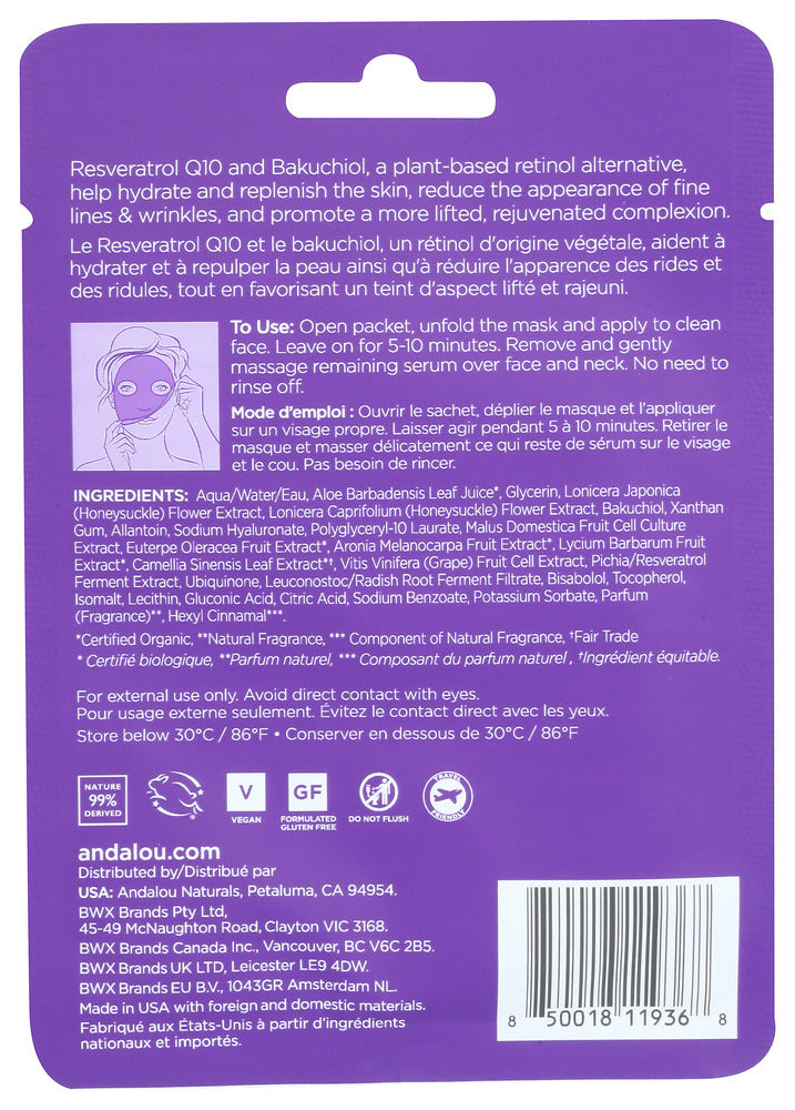 Andalou Naturals: Age Defying Instant Rejuvenate And Firm Sheet Mask, 0.6 Fo