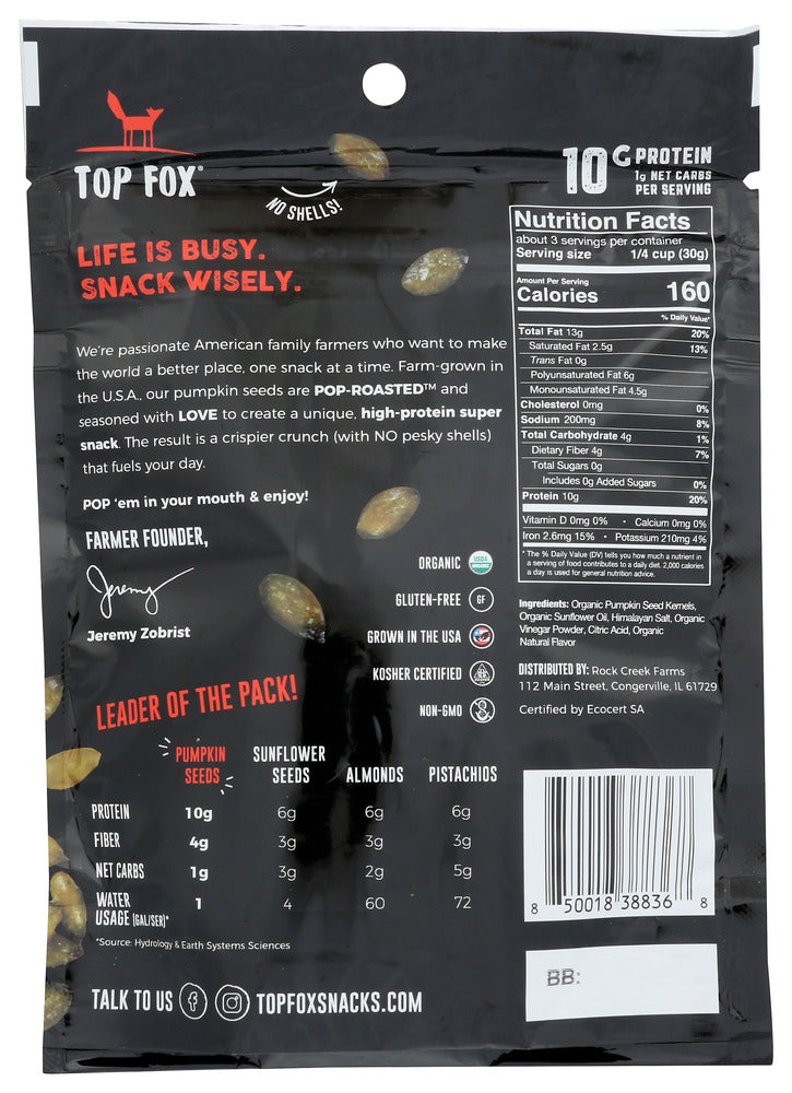 Top Fox: Salt And Vinegar Pumpkin Seeds, 3.5 Oz