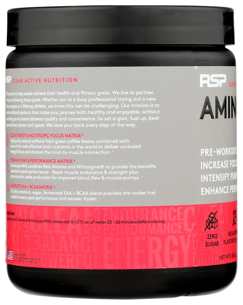 Rsp Nutrition: Aminolean Max Pre Workout Strawberry Lemonade, 9.85 Oz