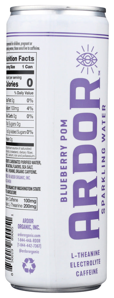 Ardor Organic Inc: Blueberry Pom Sparkling Water, 12 Fo