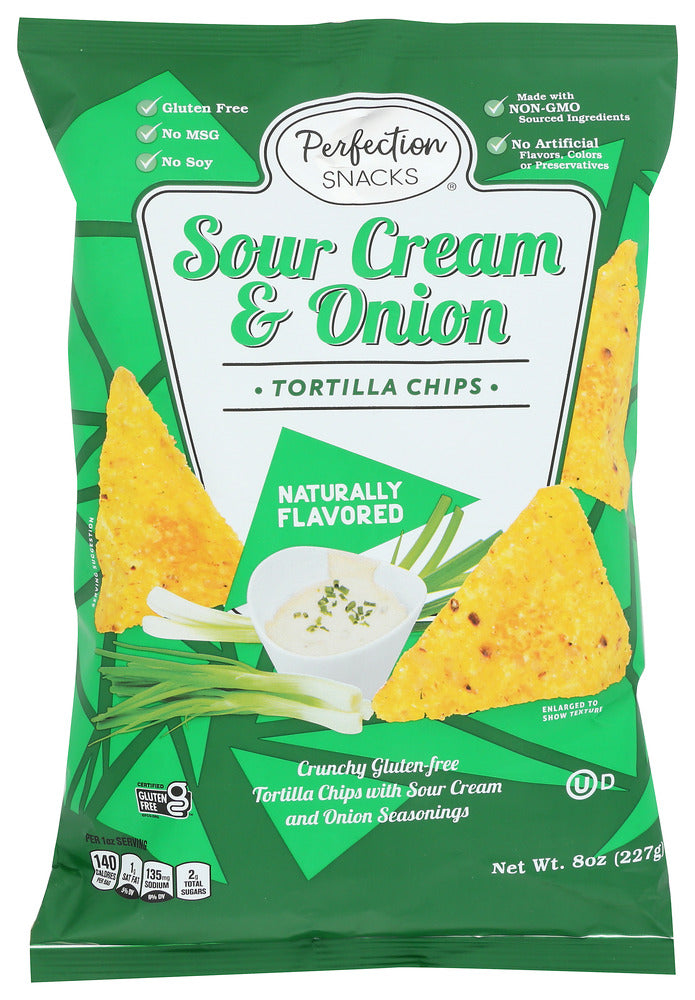 Perfection Snacks: Sour Cream And Onion Tortilla Chips Gluten Free, 8 Oz