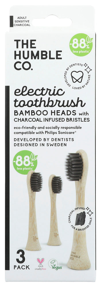 The Humble Co: Bamboo Heads With Charcoal Infused Bristles Electric Tootbrush, 3 Pc