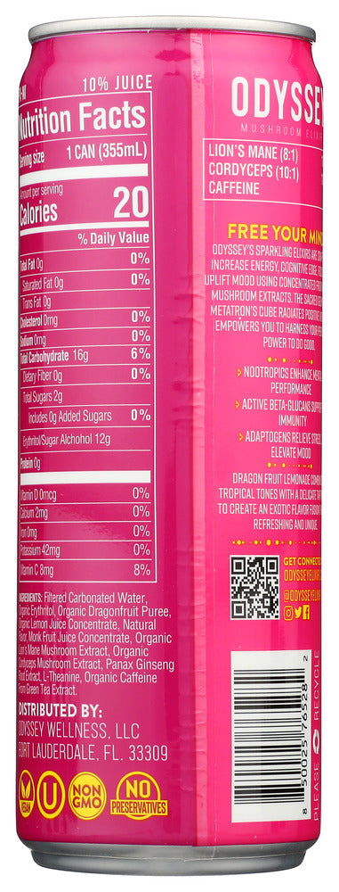 Odyssey Elixir: Energy Plus Focus Dragon Fruit Lemonade, 12 Fo