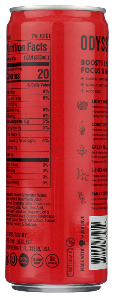 Odyssey Elixir: Sparkling Strawberry Watermelon Energy Drink, 12 Fo