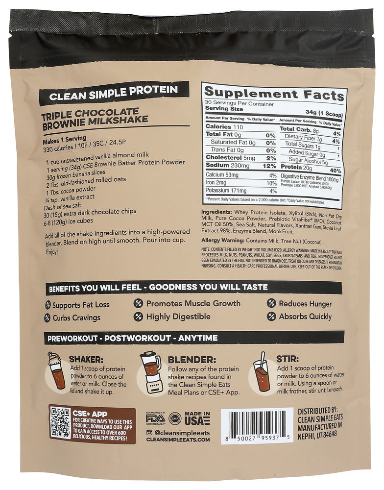 Clean Simple Eats: Protein Powder Brownie, 36 Oz