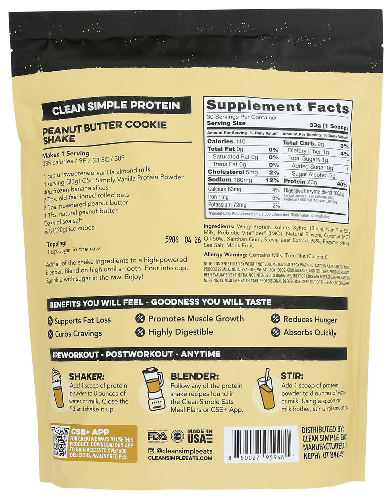 Clean Simple Eats: Protein Powder Vanilla, 36 Oz