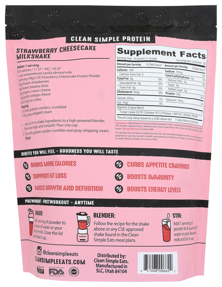 Clean Simple Eats: Protein Pwder Strawberry, 36 Oz