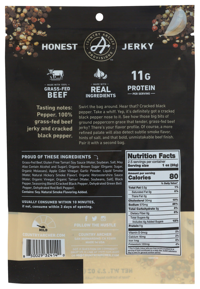 Country Archer: Cracked Pepper Beef Jerky, 2.5 Oz