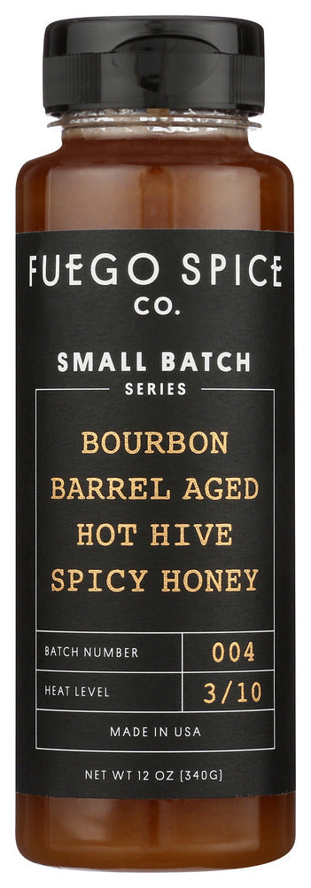 Fuego Spice Co: Bourbon Barrel Aged Hot Hive Spicy Honey, 12 Fo