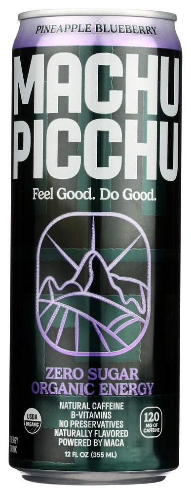 Machu Picchu: Pineapple Blueberry Zero Sugar Organic Energy Drink, 12 Fo