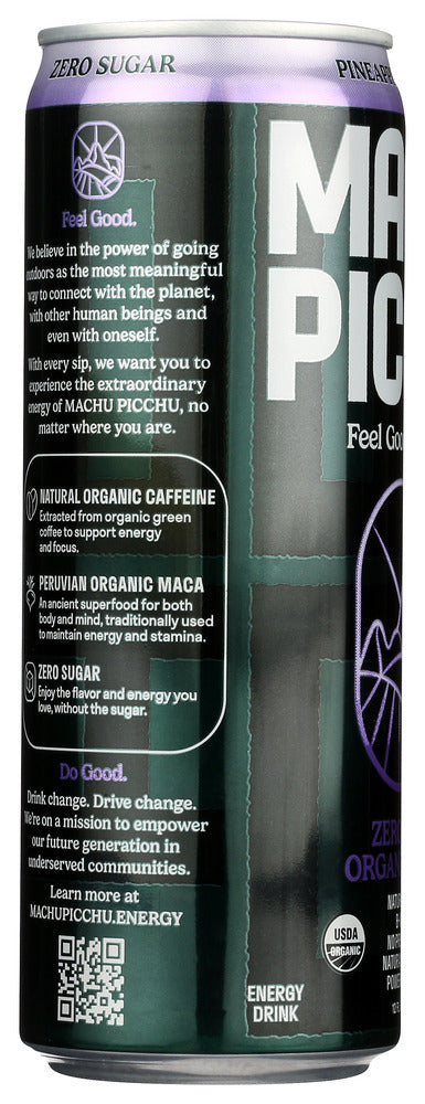 Machu Picchu: Pineapple Blueberry Zero Sugar Organic Energy Drink, 12 Fo