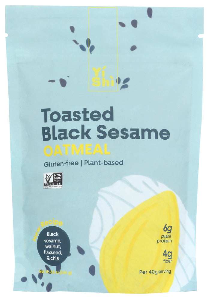 Yishi: Toasted Black Sesame 6 Serving Oatmeal Pouch, 8.5 Oz