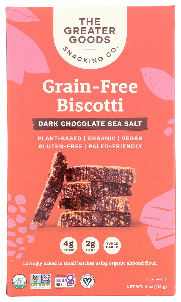 The Greater Goods Snackin: Biscotti Dark Choc Sea Salt, 4 Oz