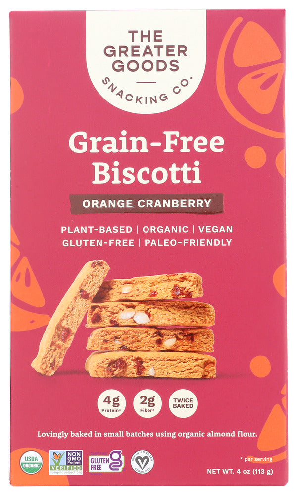 The Greater Goods Snackin: Biscotti Orange Cranberry Grain Free, 4 Oz