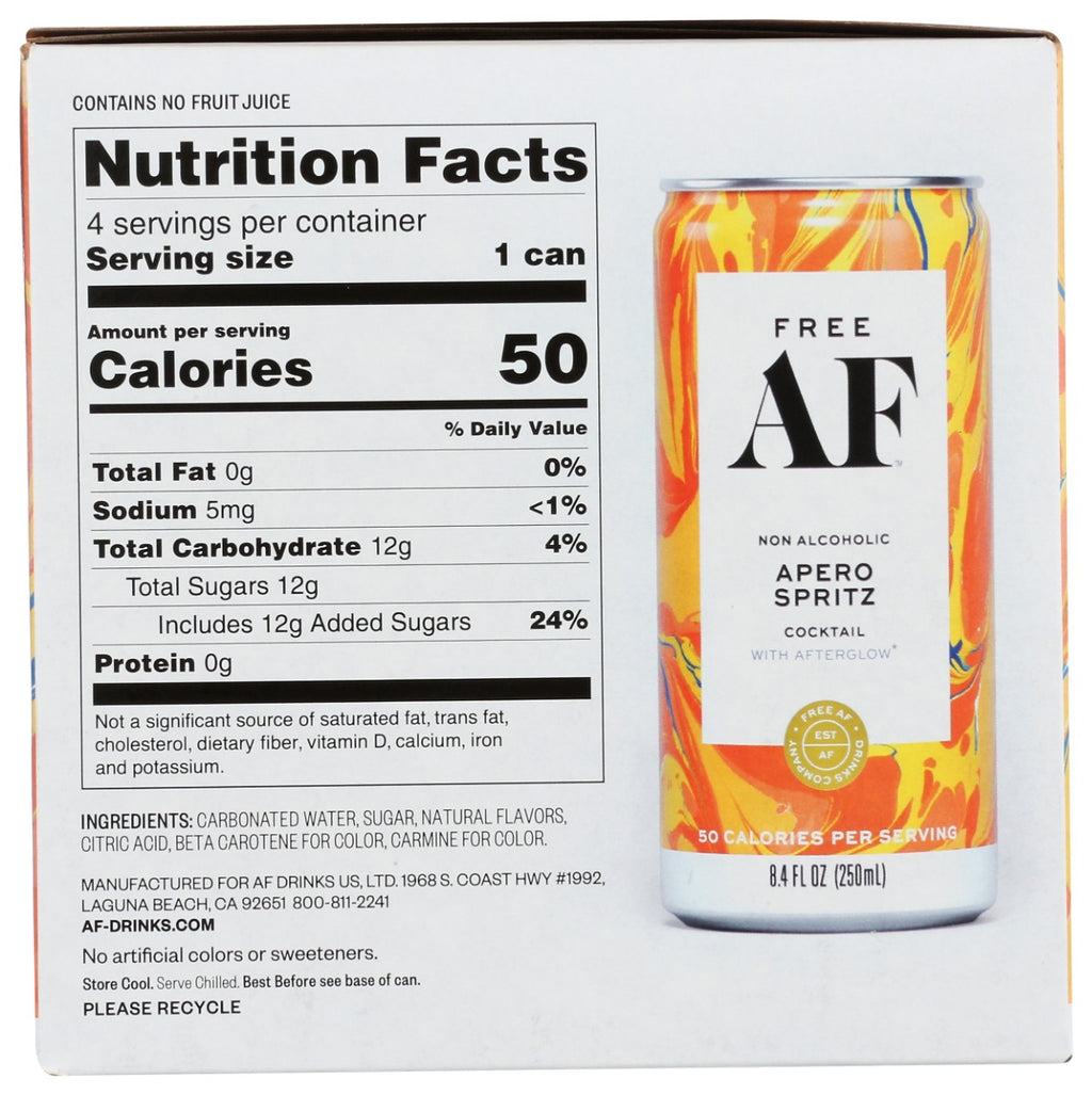 Free Af: Non Alcoholic Apero Spritz Cocktail 4 Cans, 1 Lt