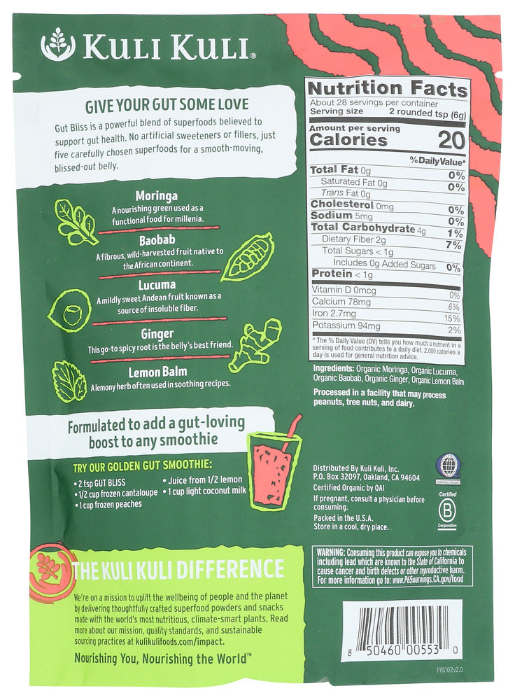 Kuli Kuli Mo: Gut Bliss Superfood Blend, 6 Oz