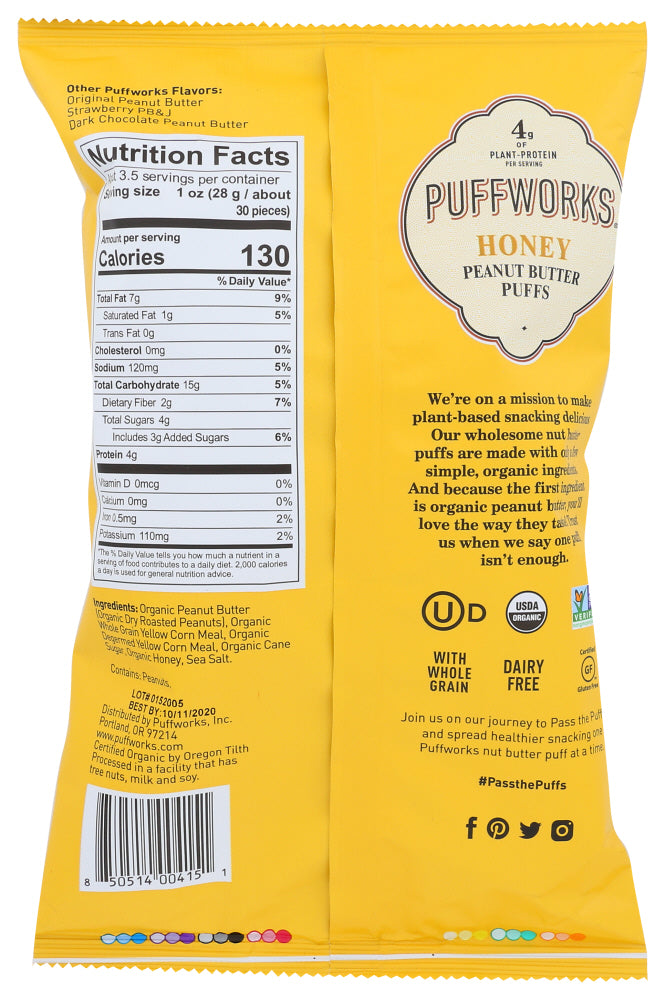 Puffworks: Organic Honey Peanut Butter Puffs, 3.5 Oz