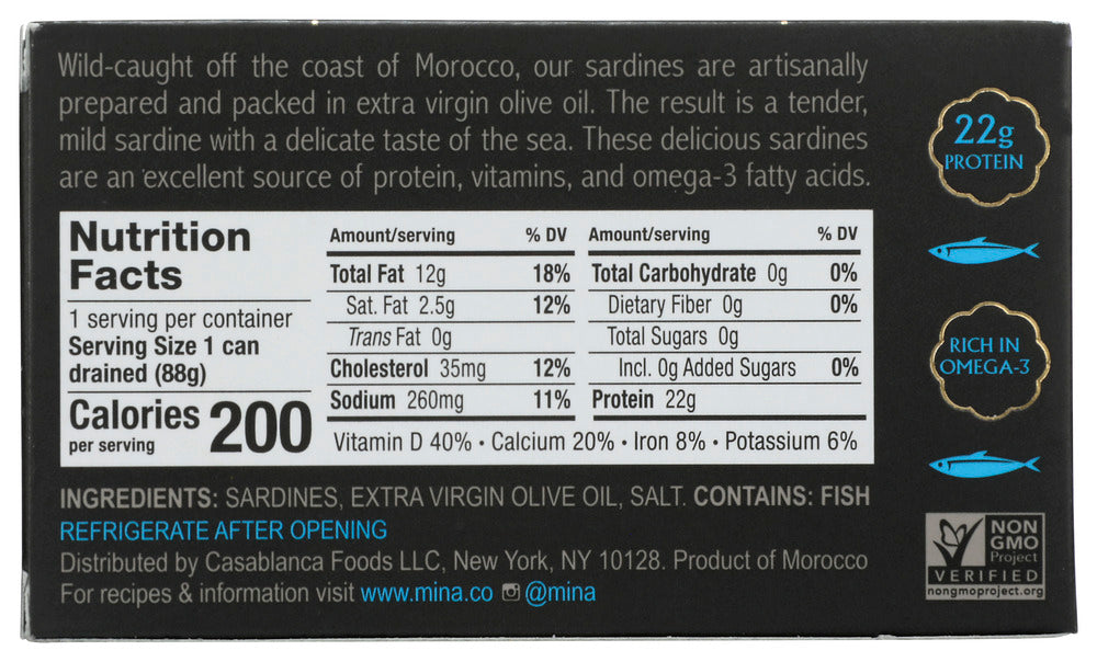 Mina: Sardines In Extra Virgin Olive Oil Skinless And Boneless, 4.4 Oz