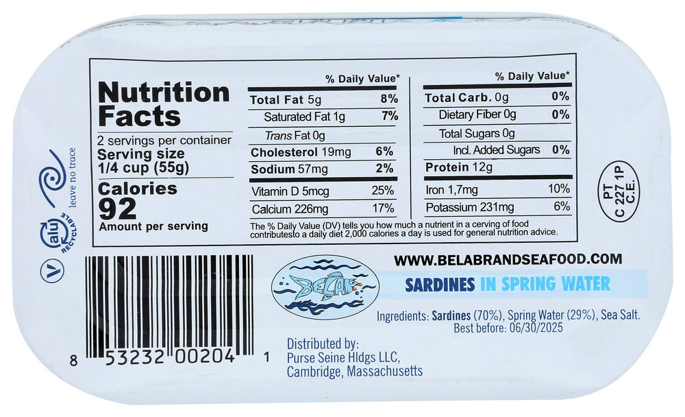 Bela: Sardines In Spring Water, 4.25 Oz