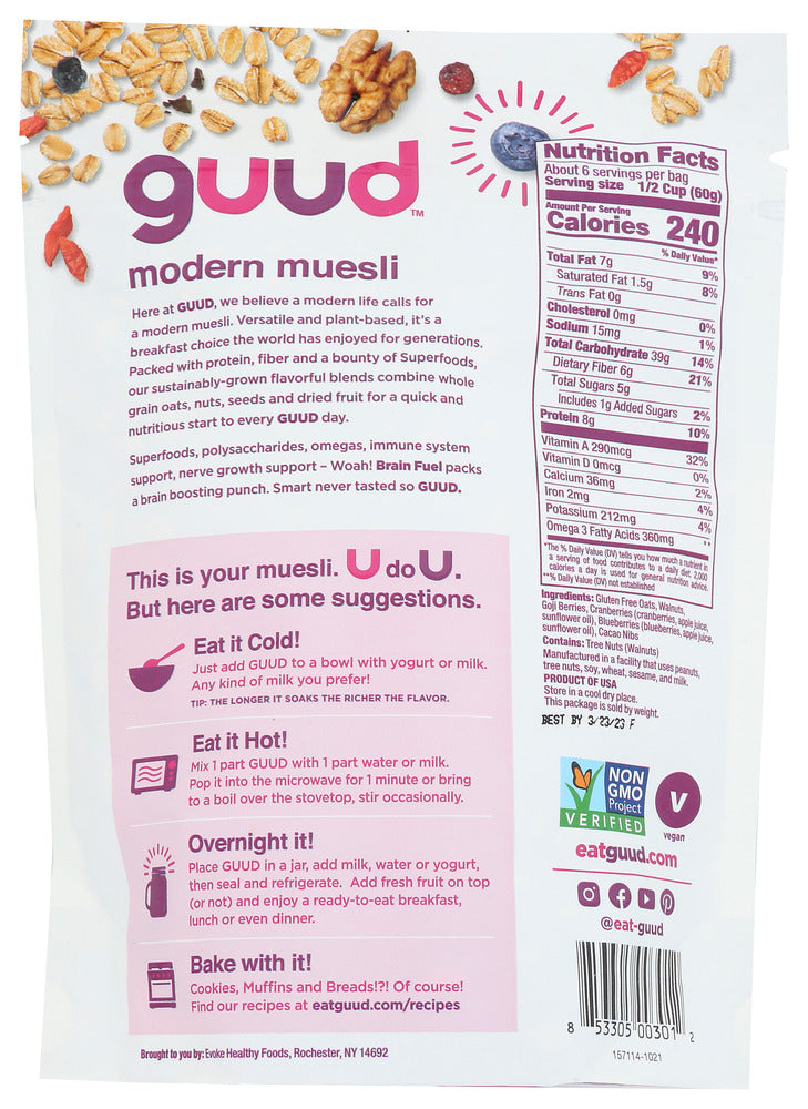 Guud Modern Cereal: Brain Fuel Gluten Free Muesli, 12 Oz