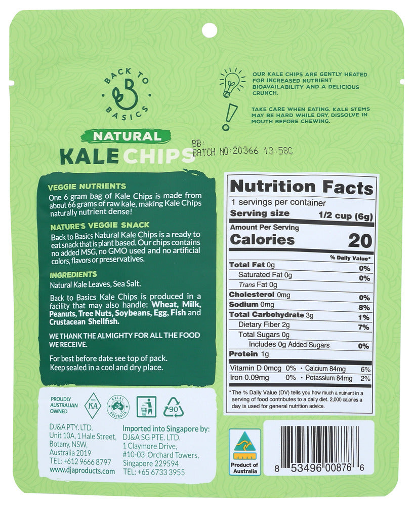 Back To Basics: Chips Kale Natural, 0.21 Oz