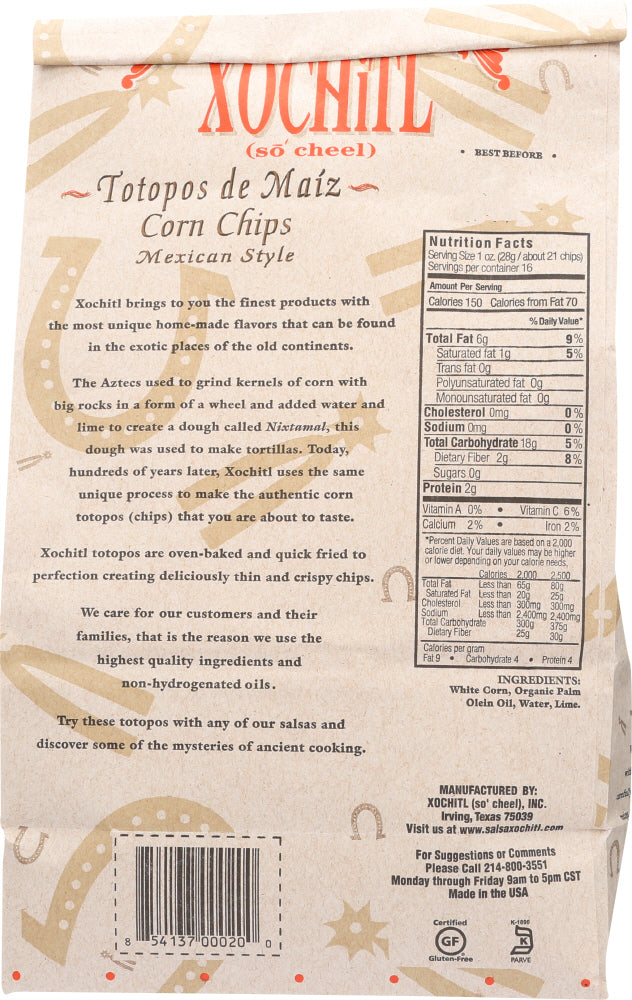 Xochitl: Corn Chips Unsalted Mexican Style, 16 Oz