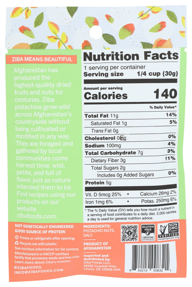 Ziba Foods: Baby Pistachio Kernels Roasted And Salted, 1.06 Oz