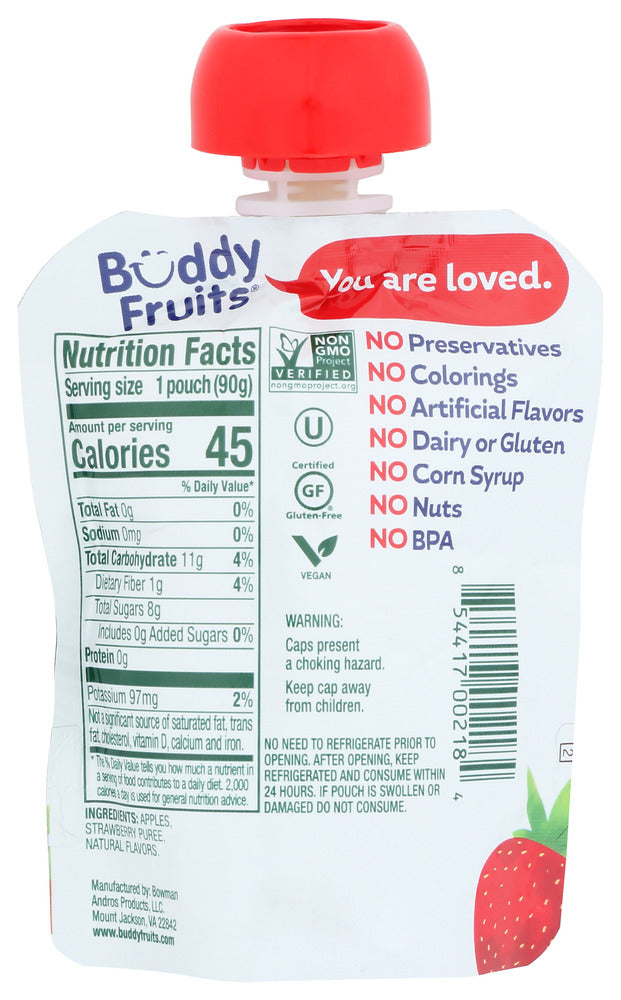 Buddy Fruits: Strawberry And Apple Blended Fruits, 3.2 Oz