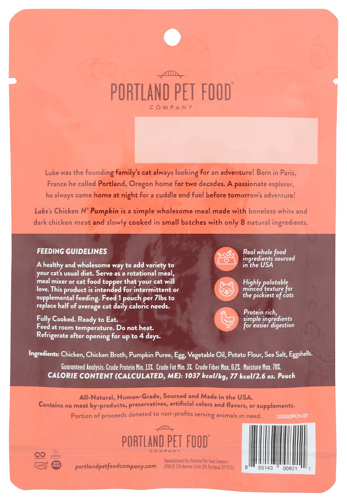 Portland Pet Food Company: Chicken Pumpkin Cat Meal, 2.6 Oz