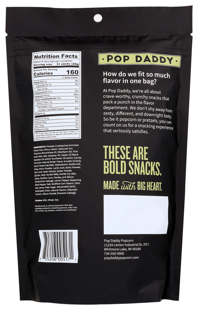 Pop Daddy Popcorn & Pretz: Peppercorn Ranch Seasoned Pretzels, 7.5 Oz