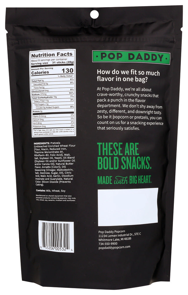 Pop Daddy Popcorn & Pretzels: Dill Pickle Seasoned Pretzels Sticks, 7.5 Oz