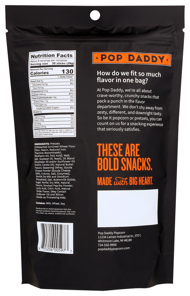 Pop Daddy Popcorn & Pretzels: Smoked Gouda Seasoned Pretzel Sticks, 7.5 Oz