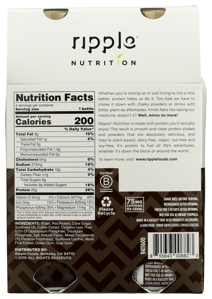 Ripple: Coffee Protein Shake 4Pk, 48 Oz